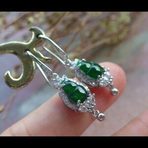 Elegant jadeite Jade Sterling Silver 925 and Green Earrings gourd